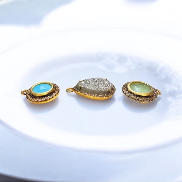 Charm Bundle—Turquoise, Blue Chalcedony Druzy & Green Chalcedony Charms - Picture 4 of 6